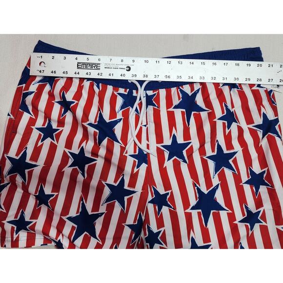 Mad Engine Men's XL Elastic Waist Stars & Stripes USA Flag Swim Trunks - Picture 5 of 7
